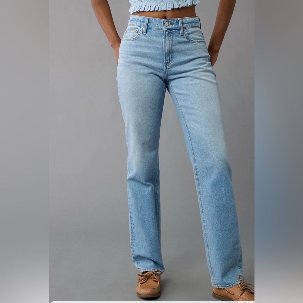 America Eagle stretch super high waisted straight jean - light blue - 12 long